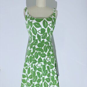 Nine West Sleaveless Leaf Print Size 2 Cotton Knee Length Dress, Like New